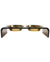 HIDDIN HIDDIN SMALL SMOKE BRONZE DOUBLE BOWL PET FEEDER WITH GOLD BOWLS