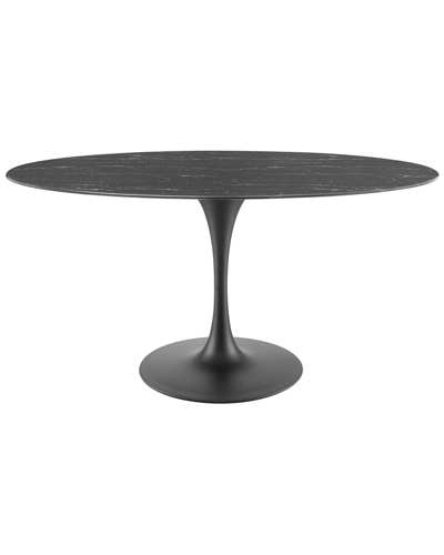Modway Lippa 60in Artificial Marble Oval Dining Table In Black