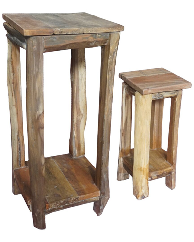 Bidkhome Set Of 2 Planter Stand Wood In Natural