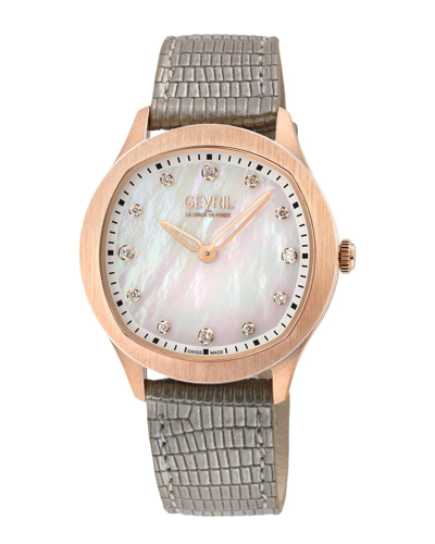 Gevril Morcote Diamond Mother Of Pearl Dial Ladies Watch 10051 In Gold Tone / Grey / Mop / Mother Of Pearl / Rose / Rose Gold Tone