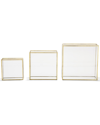Two's Company Set Of 3 Square Vases With Gold Metal Trim In Blue