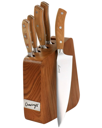 Cravings By Chrissy Teigen 6pc Stainless Steel Cutlery And Wood Block Set In Brown