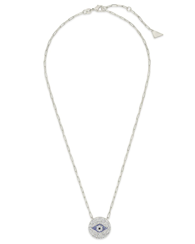 STERLING FOREVER STERLING FOREVER CZ EVIL EYE DISC PENDANT NECKLACE