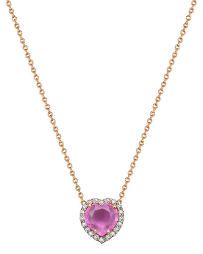 Forever Creations Usa Inc. Forever Creations 14k 1.03 Ct. Tw. Diamond & Pink Sapphire Halo Heart Necklace