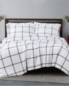 Truly Soft Printed Windowpane White Charcoal 3pc Comforter Set In White