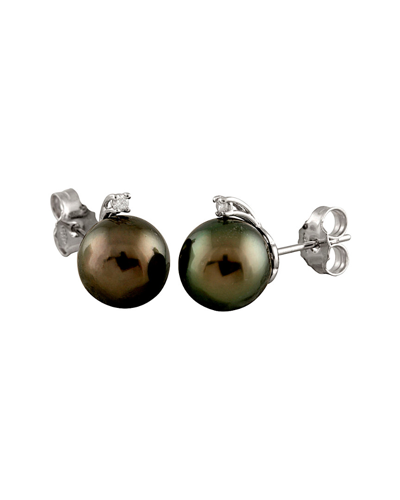 Splendid Pearls 14k 0.06 Ct. Tw. Diamond & 10-11mm Tahitian Pearl Earrings In Metallic