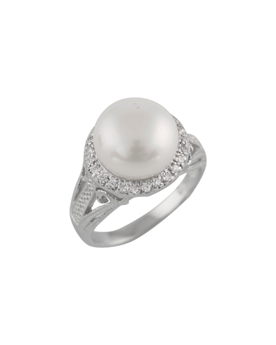 Splendid Pearls Rhodium Over Silver 10-10.5mm Pearl Ring