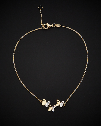 Italian Gold Two-tone Triple Butterfly Adjustable Anklet