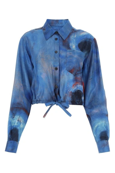 Marni Graphic-print Cropped Shirt In Blue