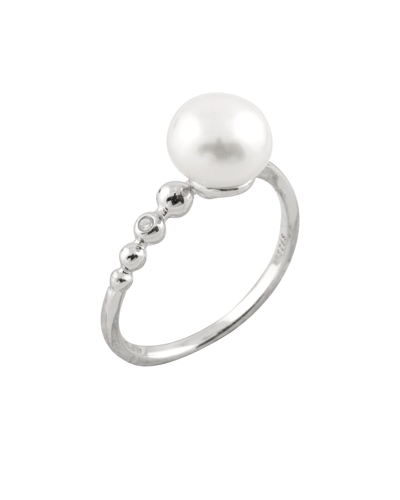 Splendid Pearls Rhodium Plated 8-9mm Pearl Cz Ring
