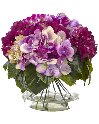 Nearly Natural Multi-tone Beauty Hydrangea With Round Glass Vase