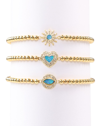 Eye Candy La Luxe Titanium Cz Beaded Stretch Bracelet Set In Gold