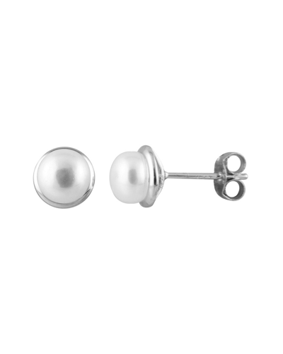 Splendid Pearls Rhodium Plated Silver 6-6.5mm Pearl Drop Earrings