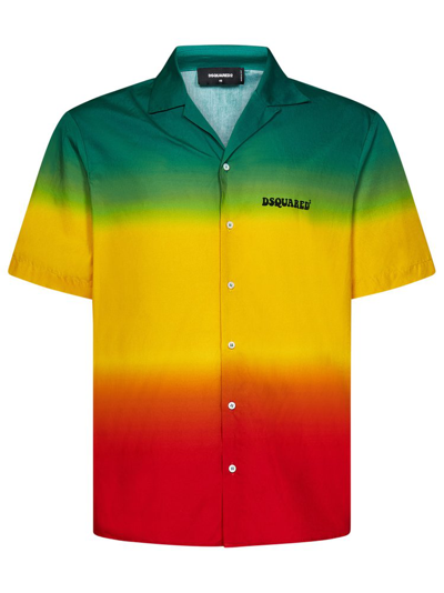 Dsquared2 Jamaica Printed Cotton Bowling Shirt In Green,yellow,red