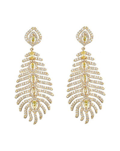 Eye Candy La Cz Feather Drop Earrings In Brass