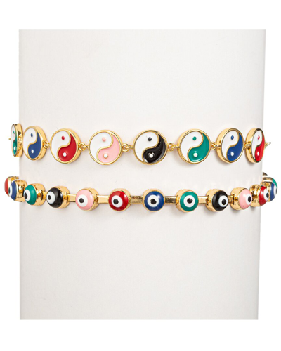 Eye Candy La The Luxe Collection Enamel Yin Yang & Evil Eye Set Cuff Bracelet
