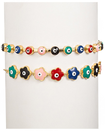 Eye Candy La The Luxe Collection Enamel Yin Yang & Evil Eye Set Cuff Bracelet