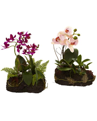 Nearly Natural Set Of 2 Orchid Islands