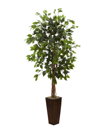 Nearly Natural Ficus Tree With Bamboo Planter