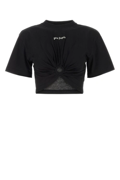 Palm Angels Woman Black Cotton T-shirt In Multicolor