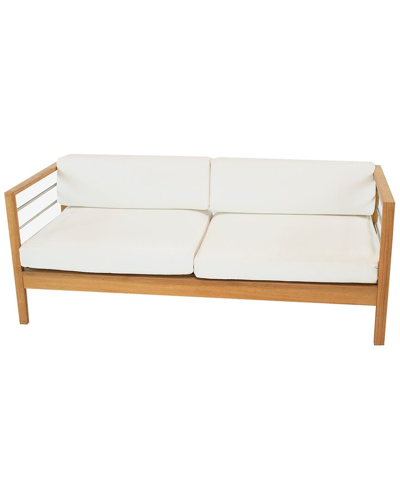 Curated Maison Leon 3 Person Teak Outdoor Sofa With Sunbrella White Cushions