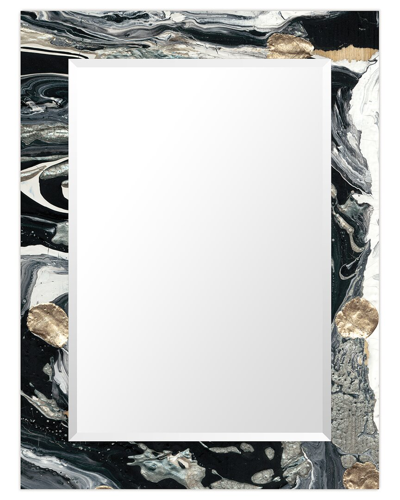 Empire Art Direct Ebony & Ivoryrectangular Beveled Mirror On Free Floating Printed Tempered Art Glas In Multi
