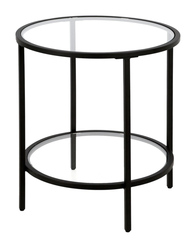 Abraham + Ivy Sivil Blackened Bronze Round Side Table With Glass Shelf