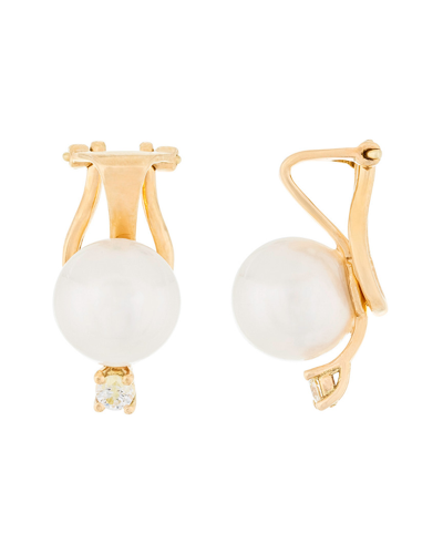 Masako Pearls 14k 0.06 Ct. Tw. Diamond & 7-7.5mm Akoya Pearl Earrings