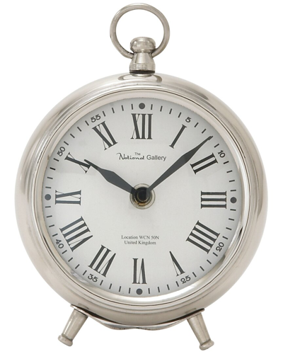 Peyton Lane Traditional Round Silver Stainless Steel Clock