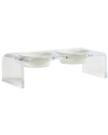 HIDDIN HIDDIN SMALL CLEAR DOUBLE BOWL PET FEEDER WITH WHITE BOWLS