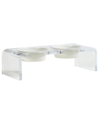 Hiddin Small Clear Double Bowl Pet Feeder With White Bowls