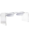 HIDDIN HIDDIN MEDIUM CLEAR DOUBLE BOWL PET FEEDER WITH WHITE BOWLS