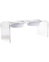 Hiddin Small Clear Double Bowl Pet Feeder With White Bowls In White