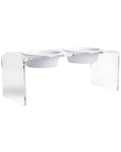 Hiddin Medium Clear Double Bowl Pet Feeder With White Bowls