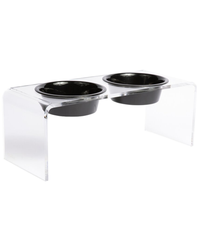 Hiddin Medium Clear Double Bowl Pet Feeder With Black Bowls