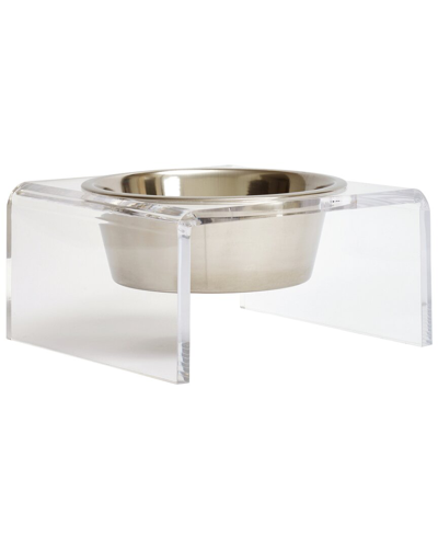 Hiddin Clear Single Bowl Pet Feeder With Silver Bowls
