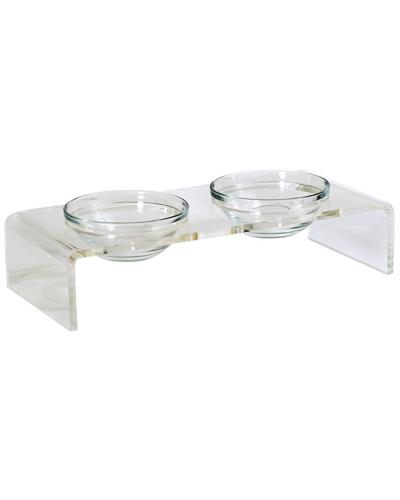 Hiddin Clear Double Bowl Pet Feeder With Glass Bowls
