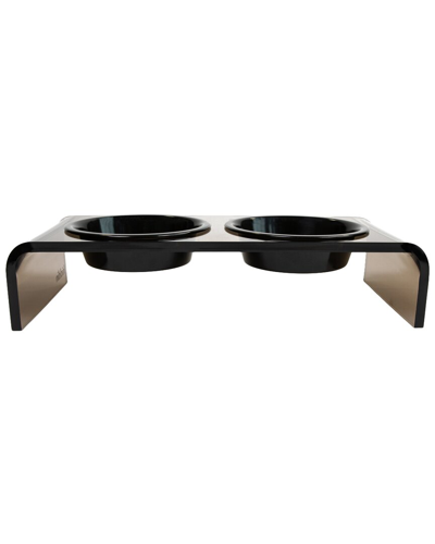 Hiddin Small Smoke Bronze Double Bowl Pet Feeder With Black Bowls