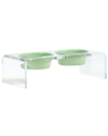 HIDDIN HIDDIN SMALL CLEAR DOUBLE BOWL PET FEEDER WITH GREEN BOWLS