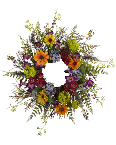 Nearly Natural 24in Spring Garden Wreath In Pink