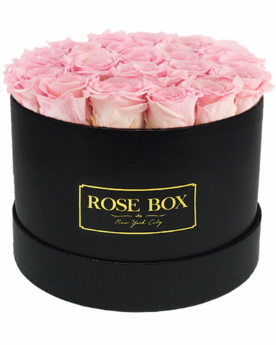 Rose Box Nyc Medium Black Box With Light Pink Roses