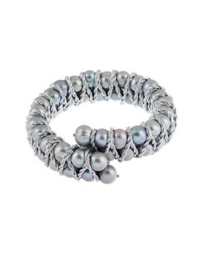 Splendid Pearls Silver 7-8mm Cultured Freshwater Pearl Double Row Adjustable Bracelet