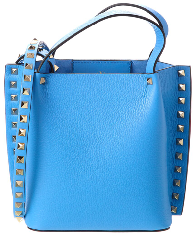 Valentino Garavani Valentino Rockstud Grainy Leather Tote In Blue