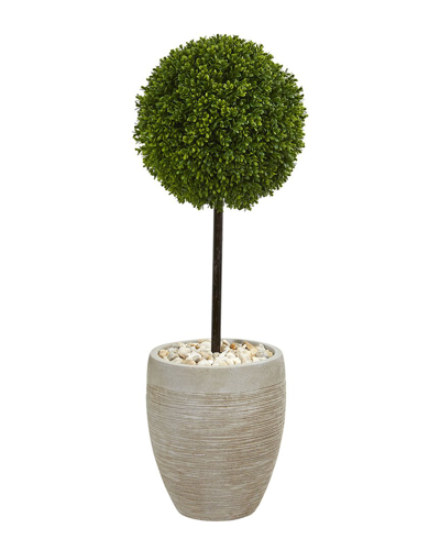 Nearly Natural 3' Boxwood Ball Topiary Artificial Tree In Oval Planter Uv Resistant In Green