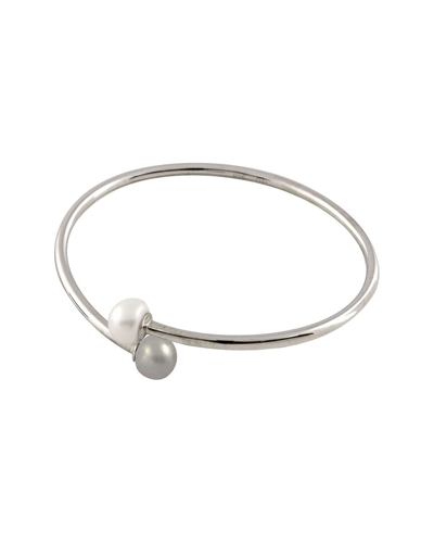 Splendid Pearls Silver 8-9mm Pearl Double Flex Bangle Bracelet