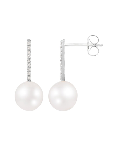 Splendid Pearls 14k 0.09 Ct. Tw. Diamond 8-9mm Pearl Earrings