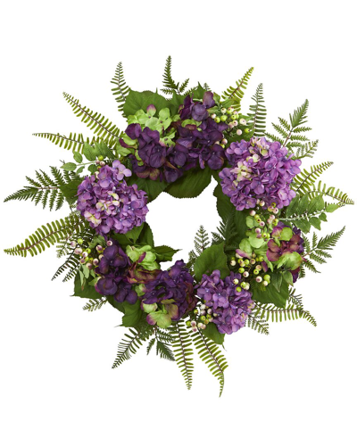 Nearly Natural 24in Hydrangea Berry Wreath In Purple