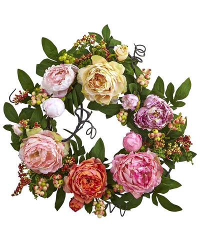 Nearly Natural 20in Mixed Peony & Berry Wreath