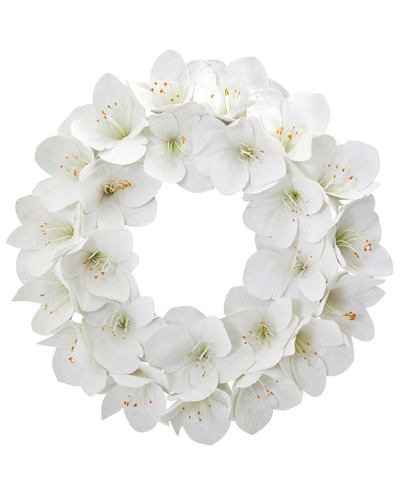 Nearly Natural 24in Amaryllis Artificial Wreath In White