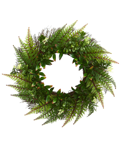 Nearly Natural 23" Assorted Fern Wreath In Green